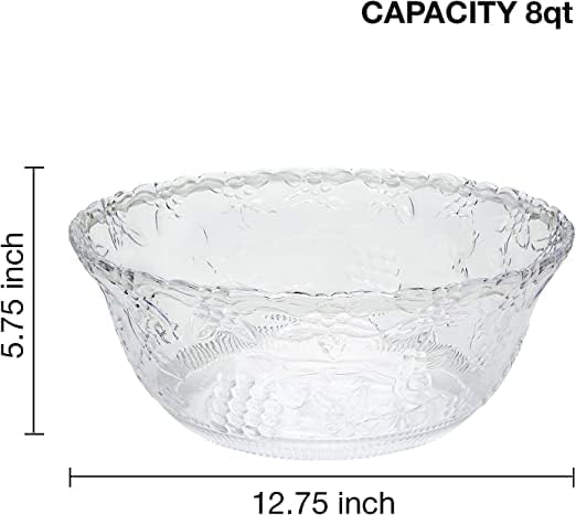 S.G Premium Quality Plastic Punch Bowl - 2 Gallon Clear Plastic Punch Bowl - Embroidered Design 8