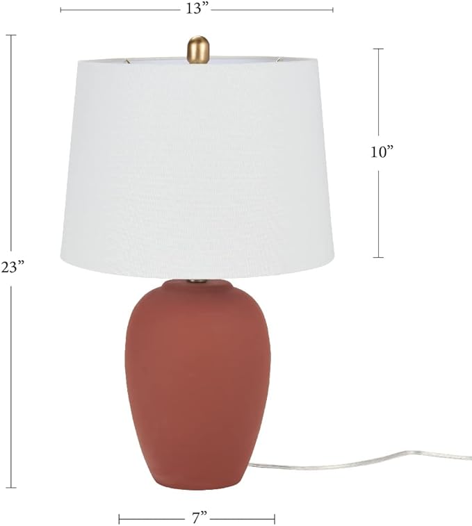 Nourison Home 23" Rust Orange Ceramic Pot Table Lamp for Bedroom, Living Room, Dining Office, with