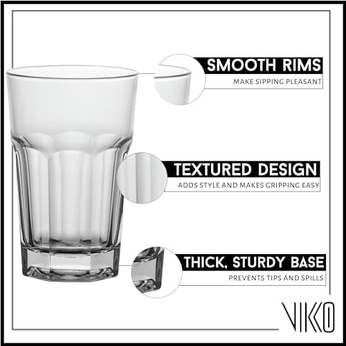 Vikko Drinking Glasses, 11.5 Ounce Glass Cups, Durable Glasses Drinking Set of 12, Stackable Water