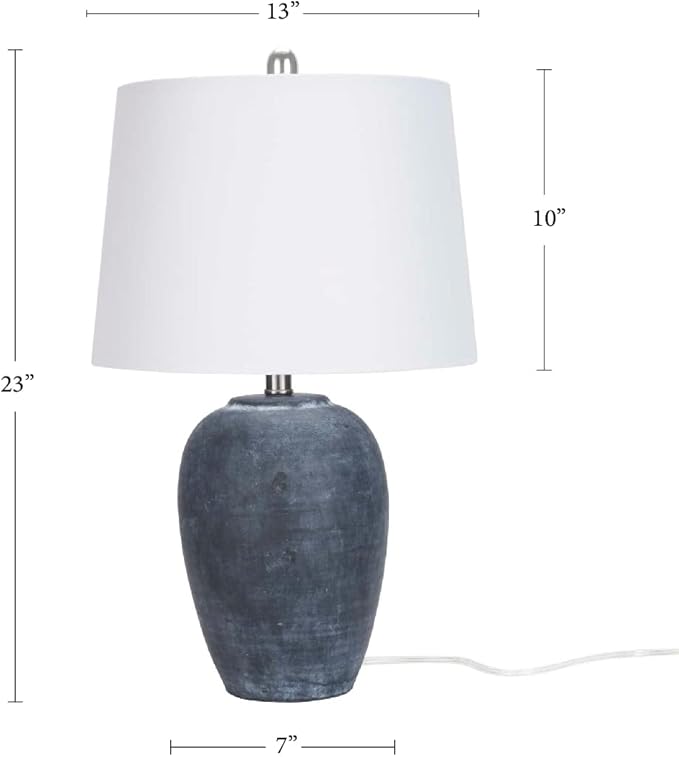 Nourison Home 23" Black Vintage Distressed Ceramic Pot Table Lamp for Bedroom, Living Room, End