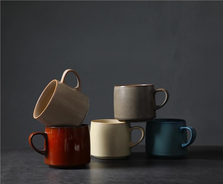 12oz Japanese Style Minimalistic Asian Rustic Reactive Glaze Ceramic Pottery Coffee Mug, Lead-Free