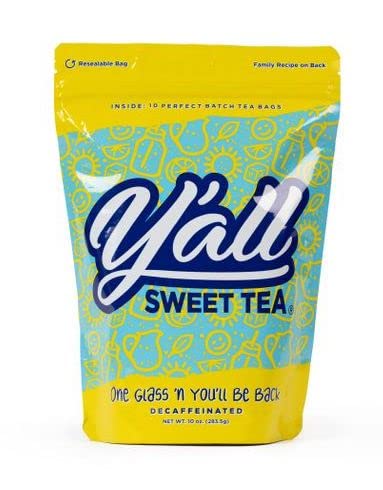 Y'all Sweet Tea - Decaf Iced Tea Bags One Gallon Size in 10 Gallons Per Pack Quick Brew Authentic
