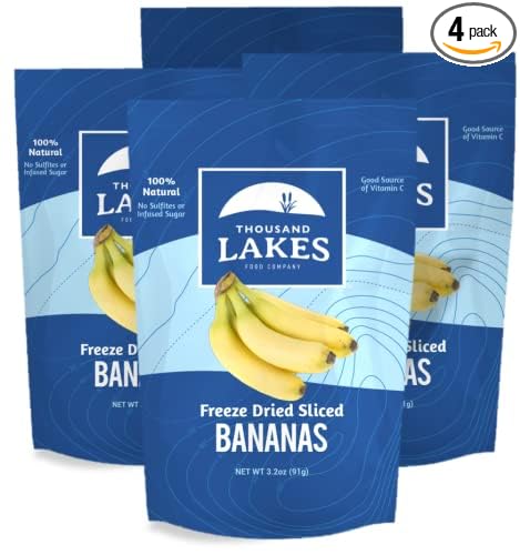 Thousand Lakes Freeze Dried Fruit - Sliced Bananas 4-pack 3.2 ounces (12.8 ounces total) | No Sugar