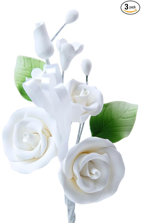O'Creme Gumpaste Flower Spray, Mini White Rose 3x4 - Edible Flowers for Cake Decorating - Sugar