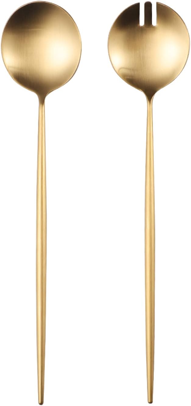 Salad Servers,Spoon and Fork Set 11.41 inch,18/10 Stainless Steel Salad Serving Titanium Plating