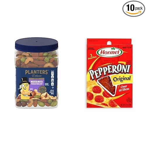 Bundle of PLANTERS Deluxe Salted Mixed Nuts, Party Snacks, 34oz (1 Container) + Hormel Original