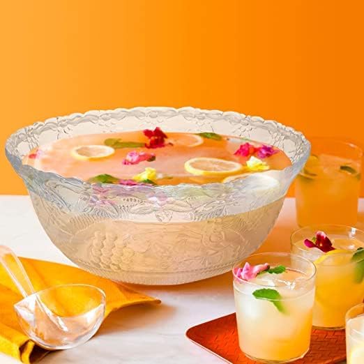 S.G Premium Quality Plastic Punch Bowl - 2 Gallon Clear Plastic Punch Bowl - Embroidered Design 8
