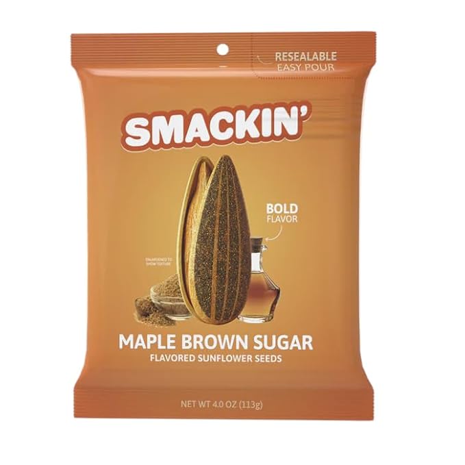 SMACKIN' Sunflower Seeds, Roasted Jumbo Small-Batch, American Made - Maple Brown Sugar. 4oz bags