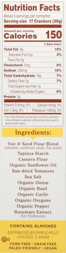Simple Mills Almond Flour Crackers, Sundried Tomato & Basil - Gluten Free, Vegan, Healthy Snacks