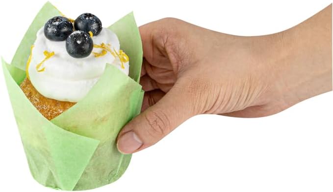 Restaurantware Panificio Premium 4 oz Green Paper Tulip Baking Cup: Paper Baking Cups Perfect for