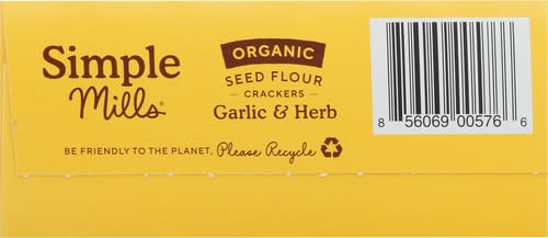 Simple Mills Organic Seed Crackers, Garlic & Herb - Gluten Free, Vegan, Healthy Snacks, Paleo