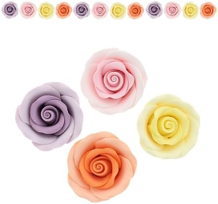 Global Sugar Art Premium Edible Roses, Assorted Spring Colors, Unwired, Medium 1.5 inches, 12 Count