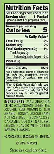 4C Powder Drink Stix, Green Tea 500 Count, Bulk Buy, Singles Stix, On the Go, Refreshing Water
