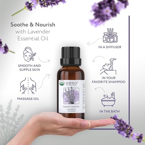 HBNO California Bottled Organic Lavender Essential Oil 1 fl oz (30ml) - USDA Certified Organic