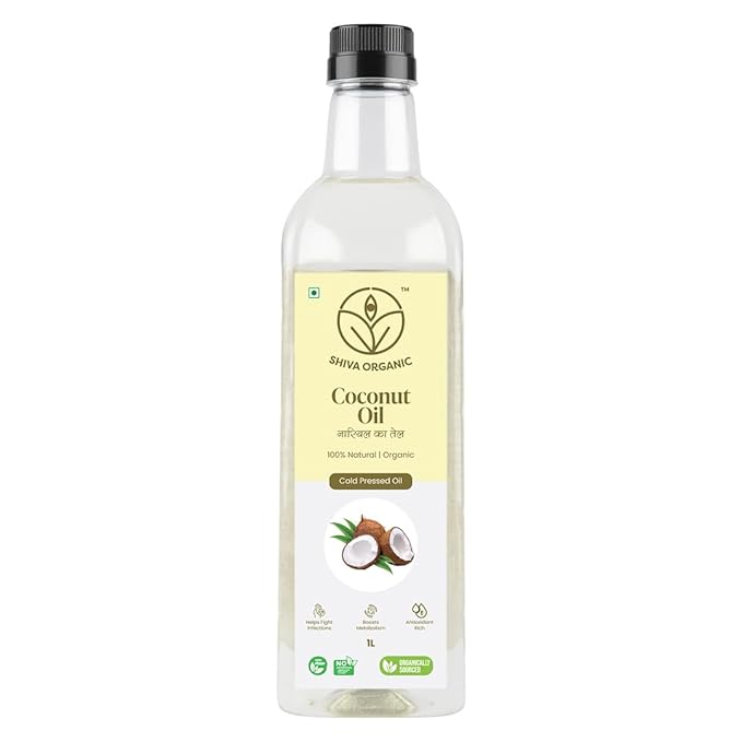 Shiva Organic Cold-Pressed Coconut Oil - 100% Natural, Certified Organic - 1L (33.8 fl oz) for
