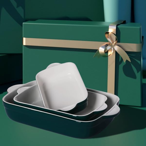 Sweejar Casserole Dishes for Oven, Ceramic Bakeware Set of 3, Lasagna Pan Deep with Handle