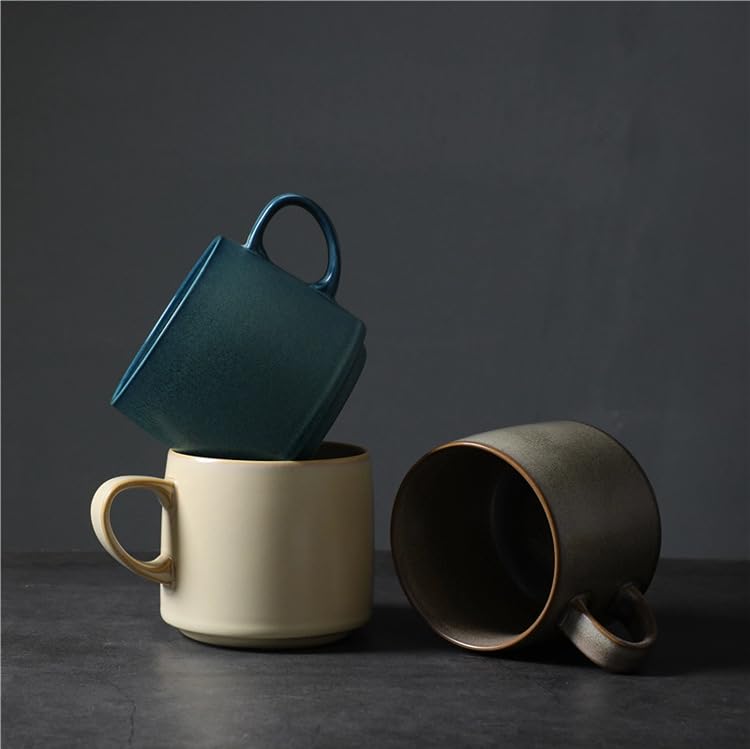 12oz Japanese Style Minimalistic Asian Rustic Reactive Glaze Ceramic Pottery Coffee Mug, Lead-Free