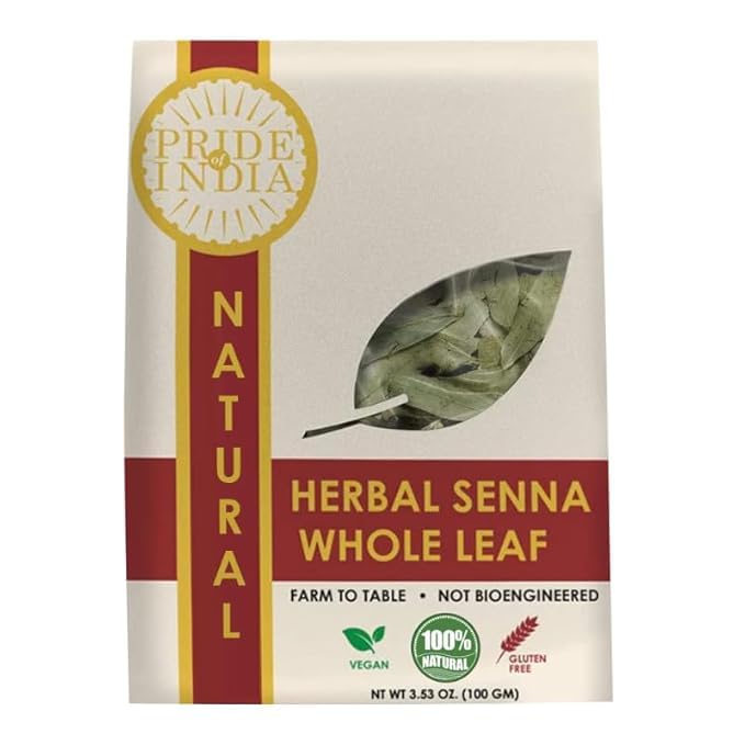Pride Of India | Natural Senna Herbal Tea Leaf Whole 3.53 oz (100gm) | Relaxing, Caffeine Free