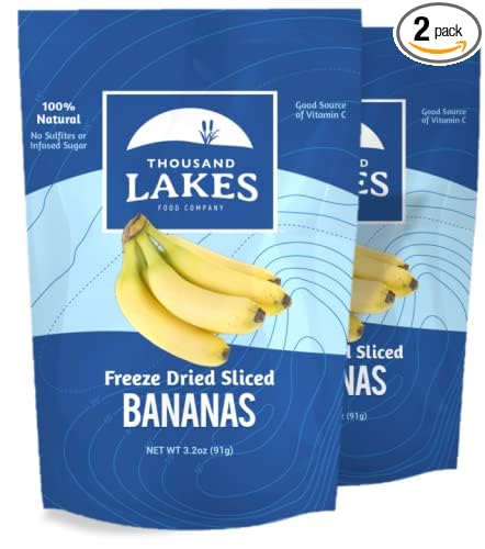 Thousand Lakes Freeze Dried Fruit - Sliced Bananas 2-pack 3.2 ounces (6.4 ounces total) | No Sugar