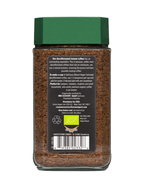 Mount Hagen Jar + Resealable Pouch Decaf Organic Freeze Dried Instant Coffee - Combo Pack |