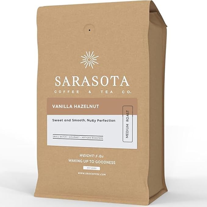 Sarasota Coffee Whole Bean Vanilla Hazelnut | Medium Roast Gourmet Flavored Coffee Beans | Low