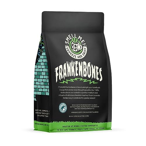 Bones Coffee Company Frankenbones Chocolate and Hazelnut Flavored Coffee, Medium Roast Low Acid