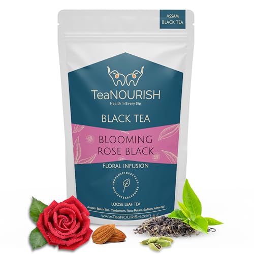 TeaNOURISH Blooming Rose Black Tea | Assam Loose Leaf Tea | Robust & Flavorful | Blended with Rose