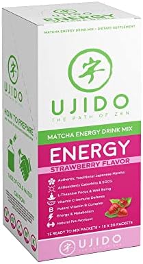 Ujido Matcha Energy Packets, Strawberry Flavor, Sugar-Free, Monkfruit, Non-GMO, Antioxidant, Keto &