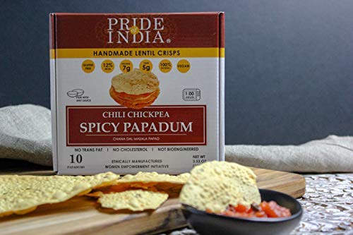 Pride Of India - Spicy Chickpea Masala Papadum Lentil Crisp, Pack of 6-10 count Box (3.53oz