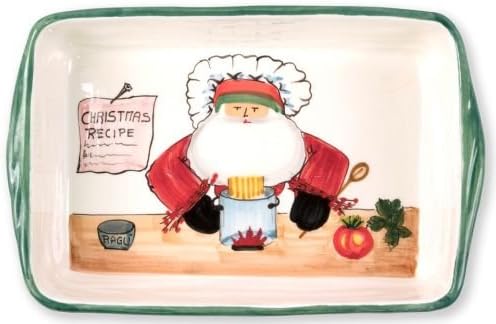 Vietri Old St. Nick Rectangular Baker with Chef, 14"L Christmas Oven Baking Dish Earthenware