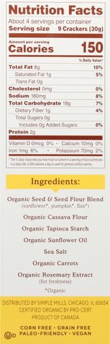Simple Mills Organic Seed Crackers, Original - Gluten Free, Vegan, Healthy Snacks, Paleo Friendly