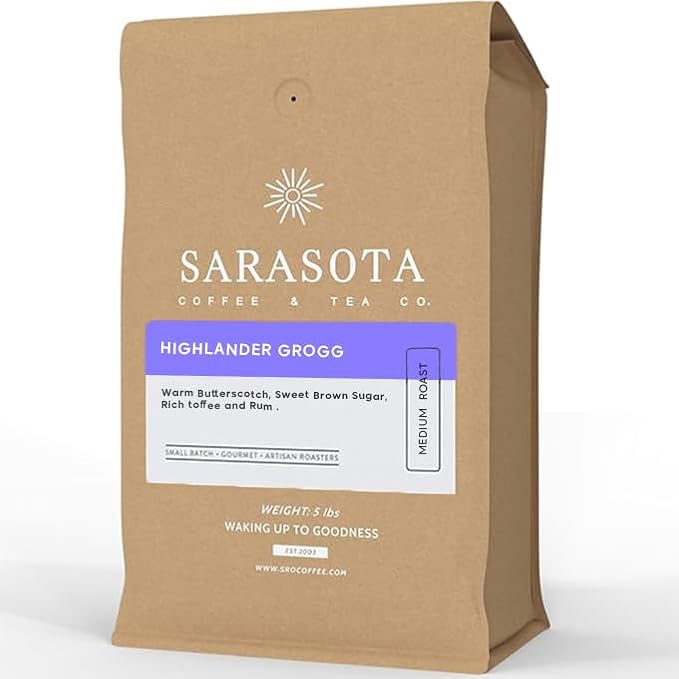 Sarasota Coffee Whole Bean Highlander Grogg | Medium Roast Gourmet Flavored Coffee Beans | Low