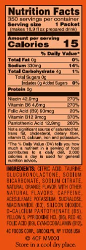 4C Powder Energy Rush Stix, Energy Rush - Orange 350 Count, Bulk Buy, Singles Stix, On the Go