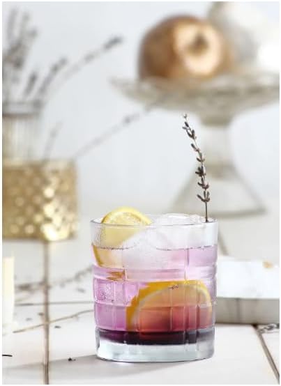 LAV Old Fashioned Whiskey Glass Set with Linear Nuances | Set of 4 x 11 oz | Brit Glasses, Bourbon