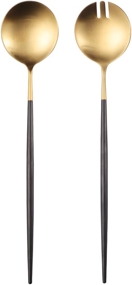Salad Servers,Spoon and Fork Set 11.41 inch,18/10 Stainless Steel Salad Serving Titanium Plating