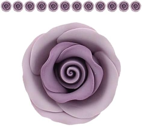 Global Sugar Art Premium Edible Roses, Lavender, Unwired, Medium 1.5 inches, 12 Count by Chef Alan