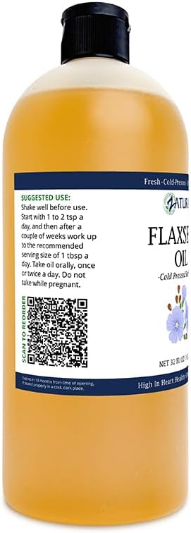 Zatural Flaxseed Oil Naturally Grown 100% Pure Cold Pressed Omega Rich Fatty Acids 32oz