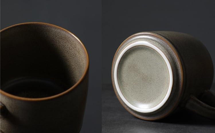 12oz Japanese Style Minimalistic Asian Rustic Reactive Glaze Ceramic Pottery Coffee Mug, Lead-Free
