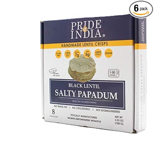 Pride Of India - Salty Black Bean Namkeen Papadum Lentil Crisp - Pack of 6-10 count Box (3.53oz
