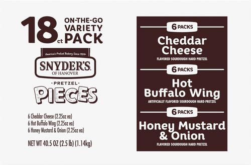 Snyder's of Hanover Pretzel Pieces, Variety Pack of Pretzels Individual Packs, 2.25 Oz, 18 Ct (Pack
