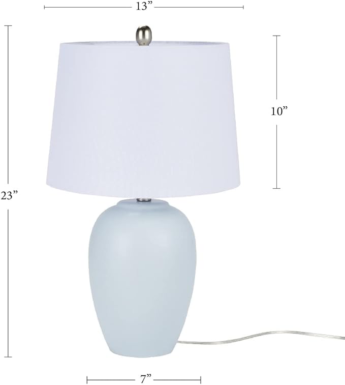 Nourison Home 23" Coastal Blue Ceramic Pot Table Lamp for Bedroom, Living Room, Dining Entryway