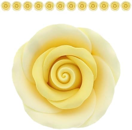 Global Sugar Art Premium Edible Roses, Yellow, Unwired, Medium 1.5 inches, 12 Count by Chef Alan