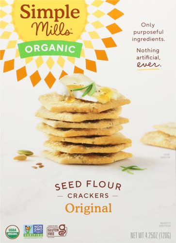 Simple Mills Organic Seed Crackers, Original - Gluten Free, Vegan, Healthy Snacks, Paleo Friendly
