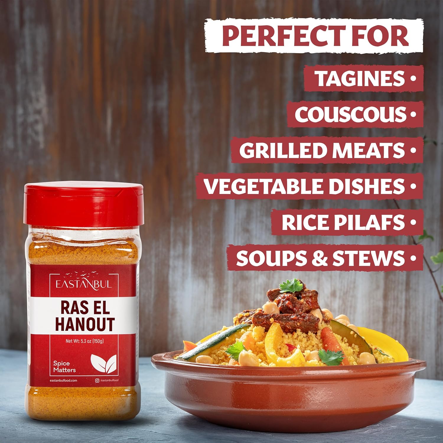 Eastanbul Ras El Hanout Spice, 5.3oz, Meat Seasoning, All-in-One Ras El Hanout Moroccan Spice