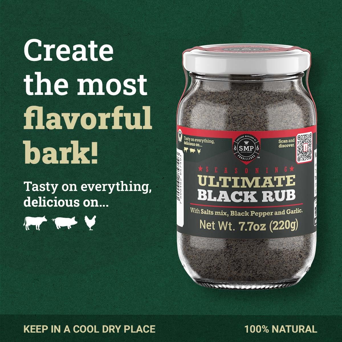 Ultimate Black Rub Seasoning (7.7 oz) – Natural BBQ Dry Rub for Steak, Chicken & Grilling