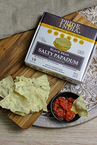 Pride Of India - Salty Black Bean Namkeen Papadum Lentil Crisp - Pack of 6-10 count Box (3.53oz