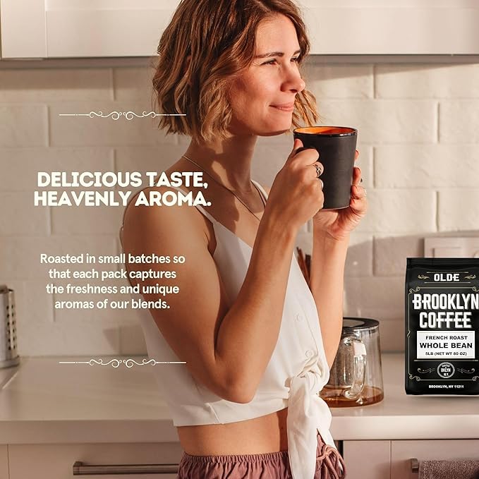 BROOKLYN COFFEE Whole Bean, French Dark Roast (5lb) Silky Smooth, Bold, Balanced - Fresh Bulk