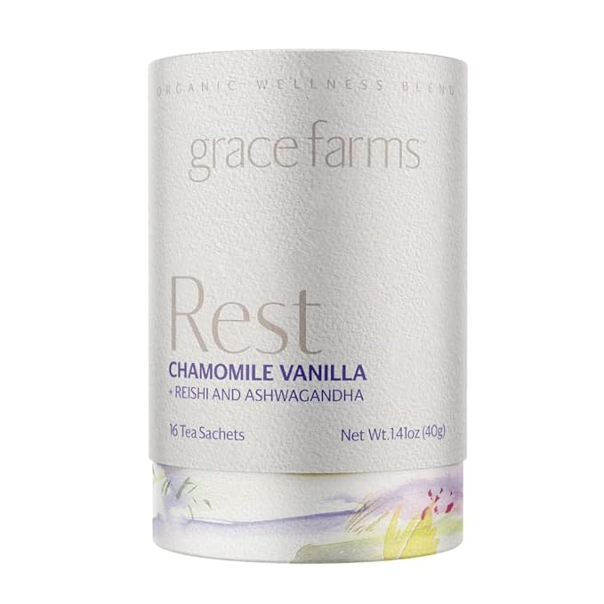 Grace Farms REST Wellness Organic Tea Blend (16 Pyramid Sachets) | Sleep and Stress Support For