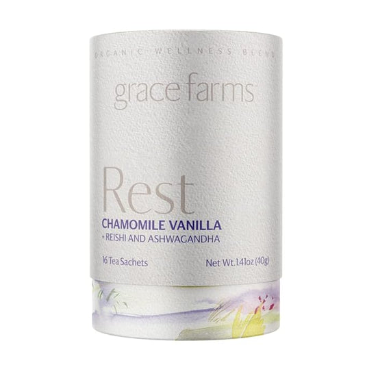 Grace Farms REST Wellness Organic Tea Blend (16 Pyramid Sachets) | Sleep and Stress Support For