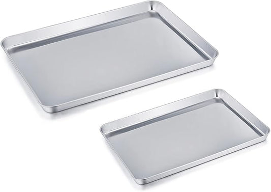 TeamFar Baking Sheet Cookie Sheet Set of 2, Pure Stainless Steel Baking Pan Tray Professional, Non